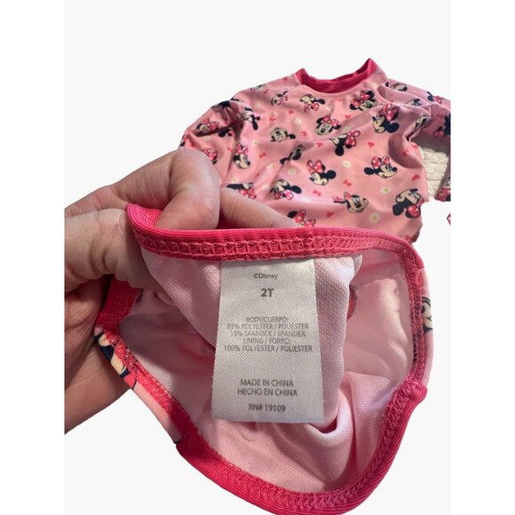 Disney Junior Minnie Mouse Rash Guard Swim Swuit Set Toddler Girls Size 2 Long s - Picture 5 of 8